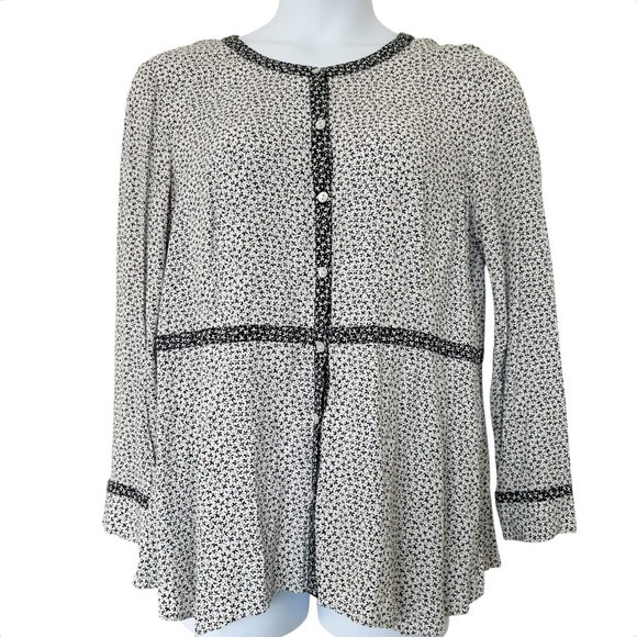 J. Jill Cream Tossed Florette Dipped-Hem Shirt ditsy floral size XL tunic button - Picture 1 of 9